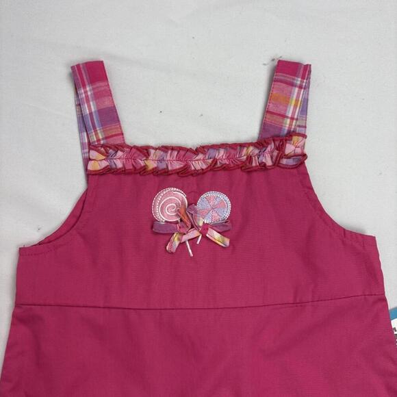 Y2K NWT Deadstock Little Lindsey 3T Pink Overall Dress w/ Plaid Ruffles - Picture 3 of 8